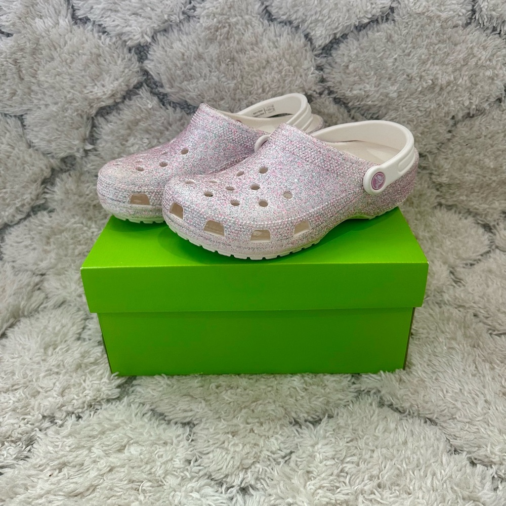 CROCS Pink Glitter Sandals Comfortable Slip-On Design Rarely worn